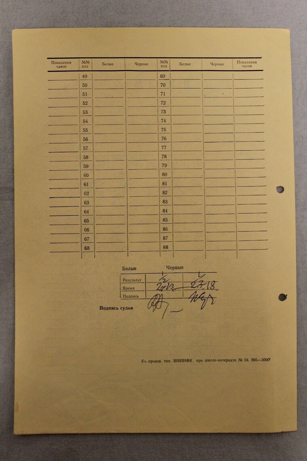 11859.Soviet Score Sheet. A. Zaitsev-Zhuhovitsky. 37th USSR Chess Championship. 1969