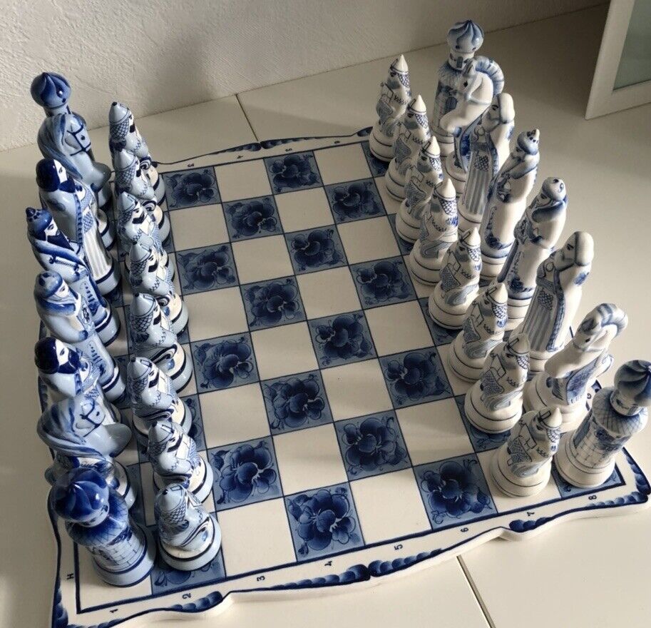 Unique exemplar! Russian Porcelain Chess Set. Gzhel