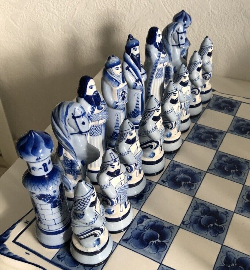 11907.Unique exemplar! Russian Porcelain Chess Set. Gzhel