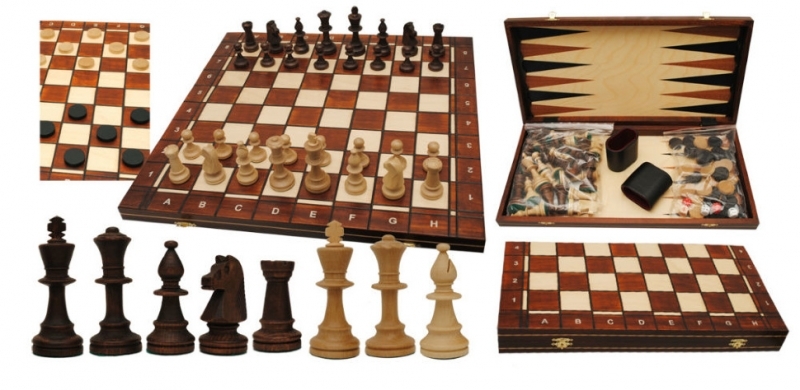 Деревянный игровой комплект Стаунтон 5. 3 в 1 - шашки, шахматы, нарды.